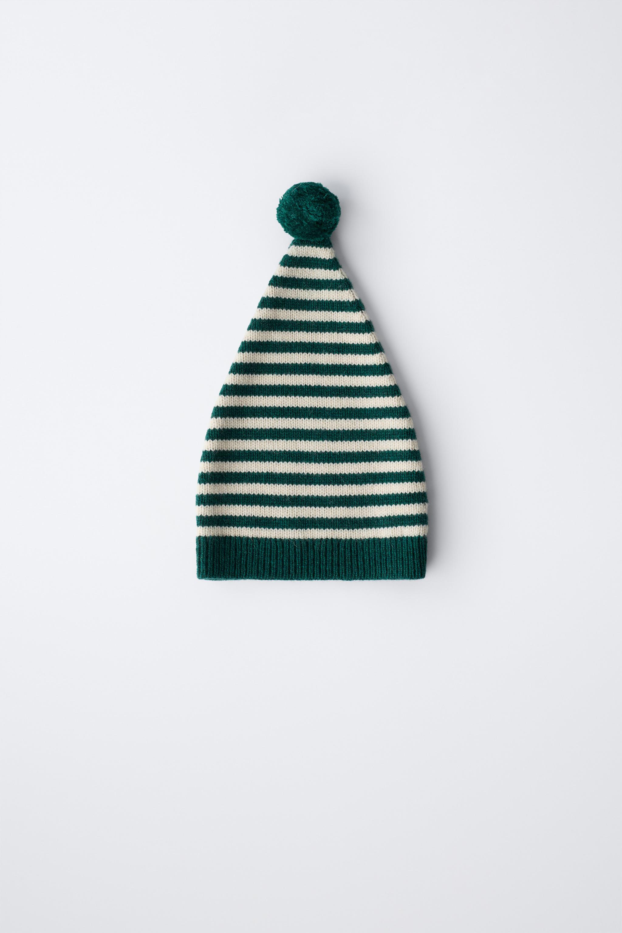 6-12 MONTHS/ STRIPED KNIT HAT WITH WOOL POMPOM